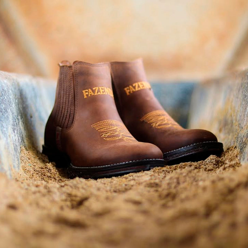 Kit Bota Fazenda em Couro Bovino Legítimo +3BRINDES: Boné, Bainha e Faca