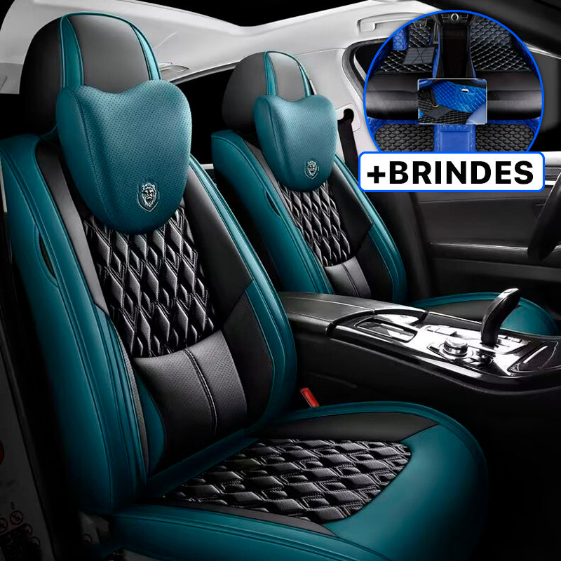 Capa Universal Veron Completa para Carro em Couro Legítimo +3 BRINDES: Tapetes Automotivos