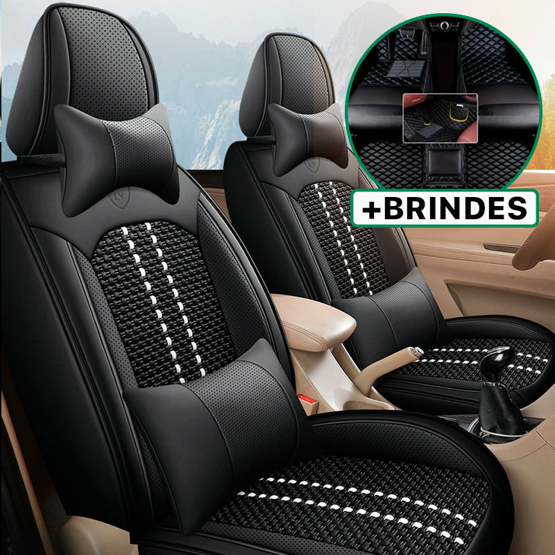 Capa Universal Evotek Completa para Carro em Couro Legítimo com AirBag +3 BRINDES: Tapetes Automotivos