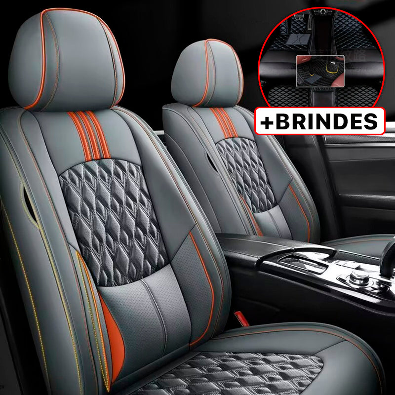 Capa Universal Veron Completa para Carro em Couro Legítimo +3 BRINDES: Tapetes Automotivos