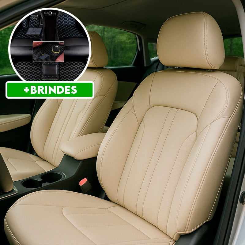 Capa Universal Diamond Completa para Carro em Couro Legítimo +3BRINDES: Tapetes Automotivos