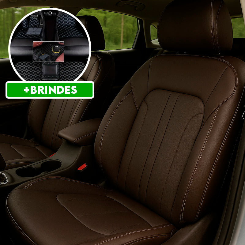 Capa Universal Diamond Completa para Carro em Couro Legítimo +3BRINDES: Tapetes Automotivos