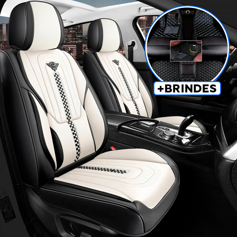 Capa Universal Completa Para Carro Izurus em Couro Legítimo +BRINDES: 3 Tapetes Para Carro