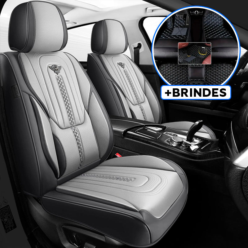 Capa Universal Completa Para Carro Izurus em Couro Legítimo +BRINDES: 3 Tapetes Para Carro