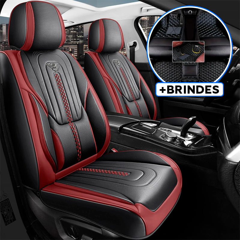 Capa Universal Completa Para Carro Izurus em Couro Legítimo +BRINDES: 3 Tapetes Para Carro
