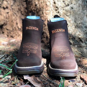 Kit Bota Fazenda em Couro Bovino Legítimo +3BRINDES: Boné, Bainha e Faca