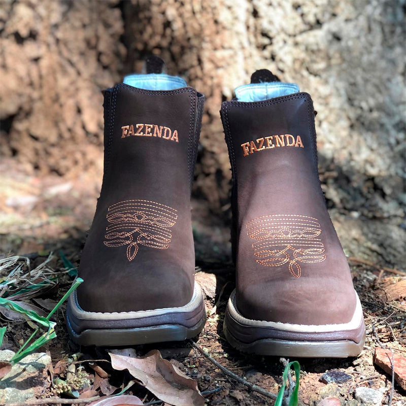 Kit Bota Fazenda em Couro Bovino Legítimo +3BRINDES: Boné, Bainha e Faca