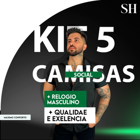 Kit 5 Camisas Sociais Lisas Manga Curta Brabus | +BRINDE: Relógio de Luxo