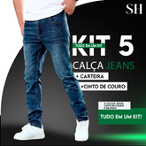 kit 5 Calça Jeans Masculina Casual +BRINDES: Cinto e Carteira de Couro