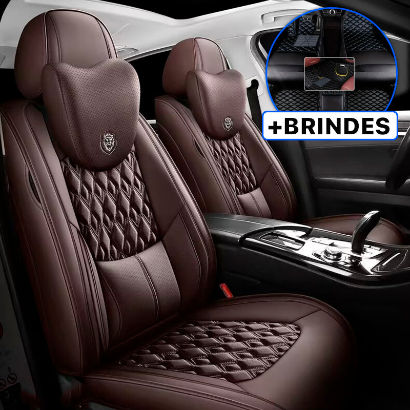 Capa Universal Veron Completa para Carro em Couro Legítimo +3 BRINDES: Tapetes Automotivos
