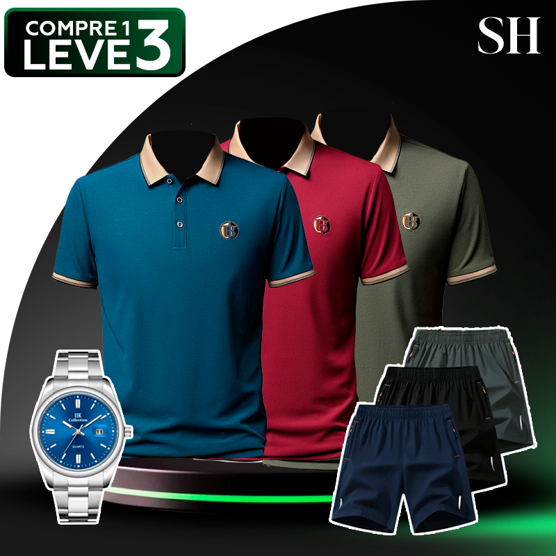 [Leve 3 Pague 1] Camisa Polo Braxon em Poliéster e Elastano +BRINDES: 3 Bermudas e Relógio