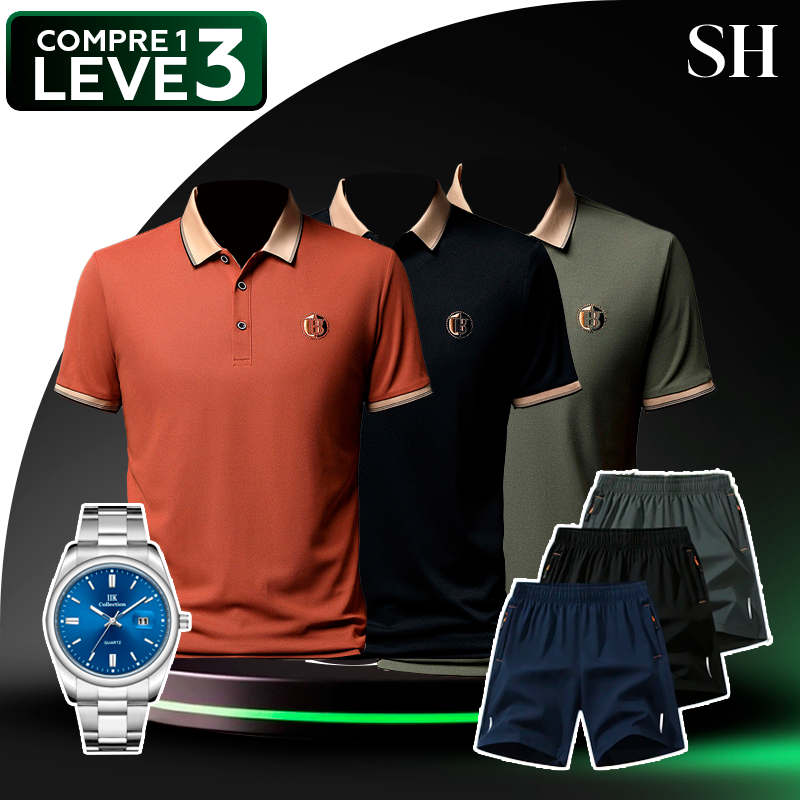 [Leve 3 Pague 1] Camisa Polo Braxon em Poliéster e Elastano +BRINDES: 3 Bermudas e Relógio