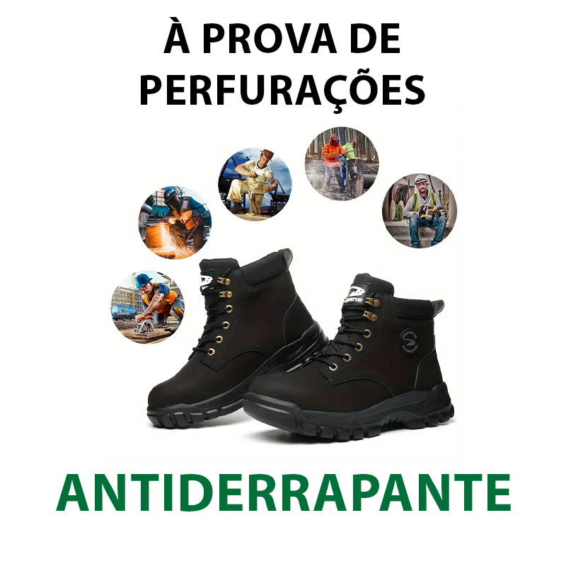 Bota Masculina Ortopédica com Solado Tratorado Cano Alto +BRINDE: 5 Pares de Meia 100% Algodão