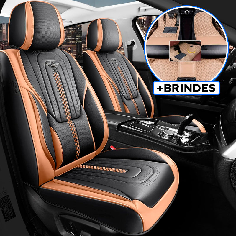 Capa Universal Completa Para Carro Izurus em Couro Legítimo +BRINDES: 3 Tapetes Para Carro