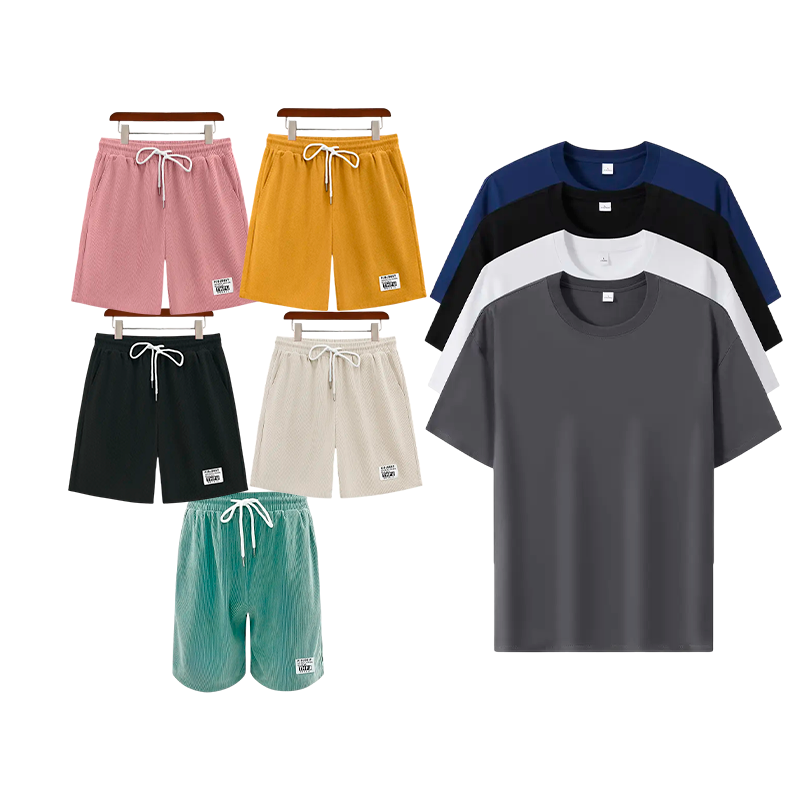 Conjunto de 5 Camisas T-Shirt Anti Odor Lisas + 5 Shorts de Linho